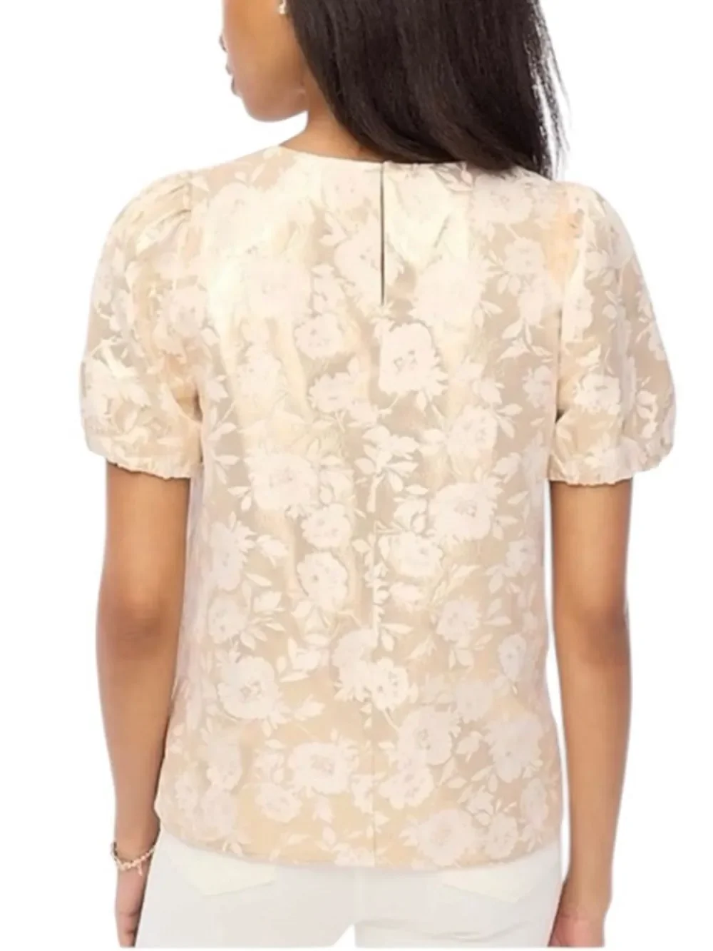 J. Crew Cream gold Jacquard puff-sleeve top Puff-Sleeve Blouse
